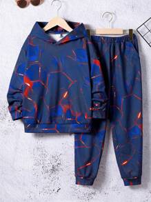 SHEIN Tween Boy Graphic Print Hoodie & Sweatpants