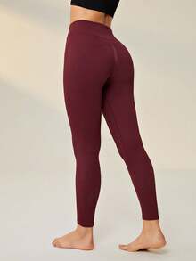 Lifespree Solid V Waist Sports Leggings - Coffee Brown - View 2