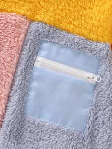 SHEIN 女童撞色拼接口袋泰迪熊卫衣 - 彩色 - 查看 3