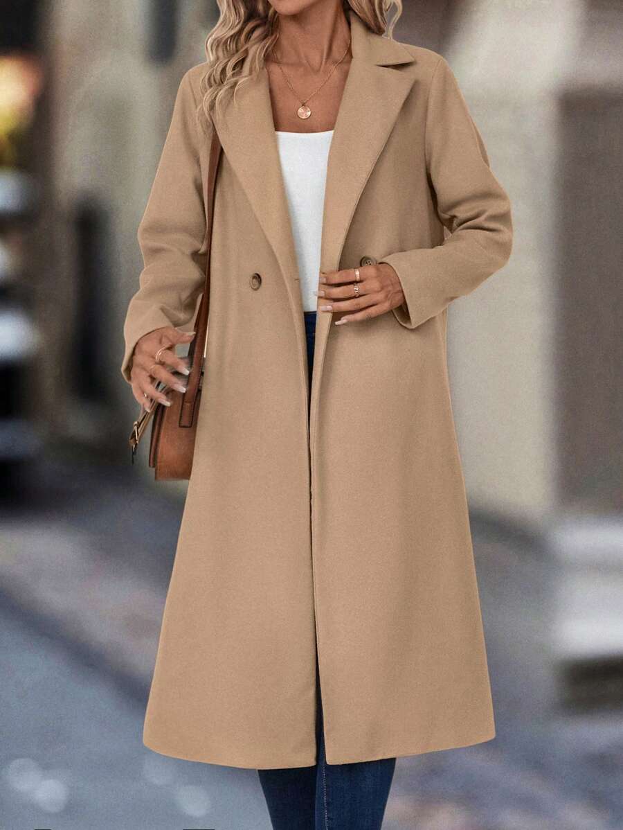 SHEIN LUNE Lapel Neck Double Button Overcoat - Khaki - View 1