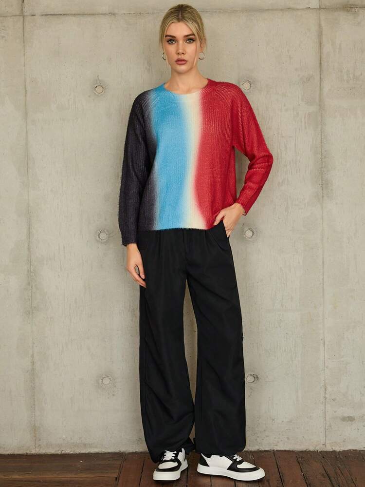 Color Block Raglan Sleeve Sweater