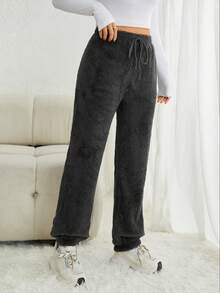 SHEIN PETITE Drawstring Waist Pants - Grey - View 3