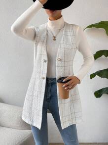 Calvaya Double Breasted Detail Slant Pocket Vest Coat - White - View 5