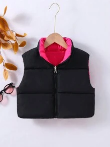 Teen Girl 1pc Zip Up Reversible Vest Padded Coat - Multicolor - View 3