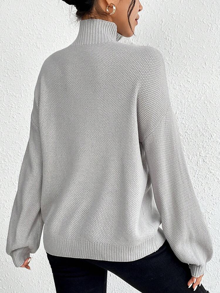 Half Zip Drop Shoulder Pointelle Knit Pullover Fall Winter Sweater