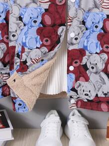 Tween Boys 1pc Bear Print Borg Collar Teddy Lined Jacket