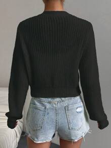 Chiquease 素色前紐扣短款開衫