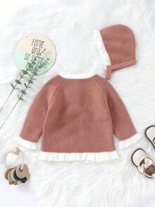 Bebé niña Cárdigan bajo con fruncido & Sombrero - Rosa - Ver 2
