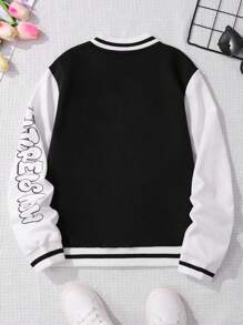 SHEIN Tween Girl Letter Graphic Two Tone Varsity Jacket Without Tee