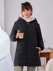 SHEIN 少女拉链连帽棉服外套 - 彩色 - 查看 5