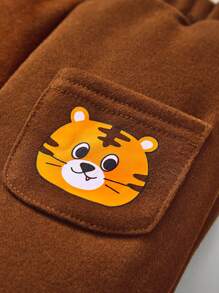 SHEIN Leap Crew Cute Baby Boy Cartoon Cat Pattern Long Sleeve Round Neck Sweater With Elastic Waistband Long Pants Set - Multicolor - View 6