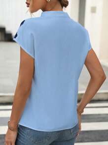 SHEIN LUNE In hoa Cổ có Lỗ hổng tay cánh Áo sơ mi - Màu xanh lam - Xem 2