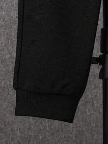 SHEIN Tween Boy Letter Patched 2 In 1 Hoodie & Sweatpants - Black - View 6
