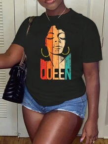 圖形和字母印花t恤 - 黑色 - 查看 1