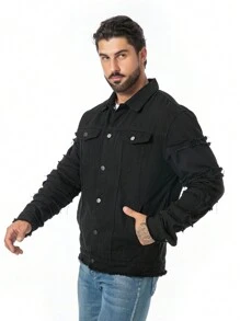 Manfinity EMRG Loose-Fit Men's Ruched Sleeve Denim Jacket With Flap Pockets - Grey - View 5
