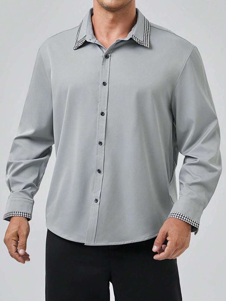 Men Plus Striped Trim Button Up Shirt