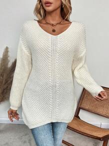SHEIN LUNE Solid Drop Shoulder Sweater