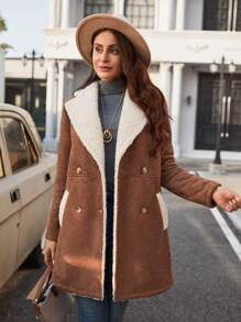 SHEIN LUNE 雙排釦毛絨內襯外套 - 摩卡棕 - 查看 5