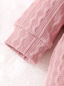 Baby Girl Button Front Hooded Bow Front Contrast Faux Shearling Trim Jumpsuit - Pink - View 5