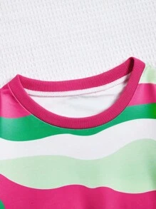 SHEIN EZwear 撞色落肩袖運動衫 - 彩色 - 查看 3