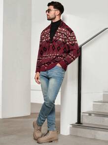 Manfinity VCAY Homme Cardigan Motif Géométrique À Bouton - Multicolore - Voir 4