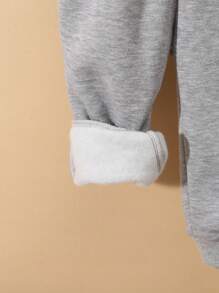 SHEIN Baby Boy Dinosaur Print Thermal Lined Sweatshirt & Sweatpants - Light Grey - View 4