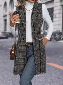 SHEIN Essnce In kẻ sọc Đôi ngực Áo vest - Màu Khaki - Xem 6