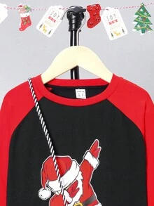 SHEIN Tween Boy Christmas Print Raglan Sleeve Tee - Multicolor - View 3