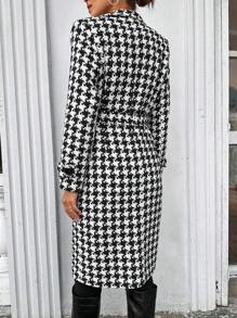 RueChic Allover Print Lapel Neck Double Breasted Overcoat - Black and White - View 3