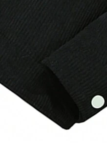 Men Long Sleeve Letter Graphic Teddy Lined Padded Coat, For Fall Winter - Black - View 4