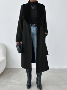 EURMUSE Borg Collar Belted Coat