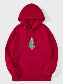 Manfinity Hypemode Nam Plus In Giáng sinh Thả vai Dây rút Hoodie - Màu Đỏ Sâu - Xem 2