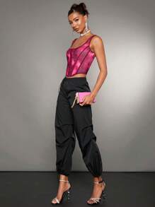 SHEIN BAE Tie Dye Print Asymmetrical Hem Crop Tank Top - Hot Pink - View 4