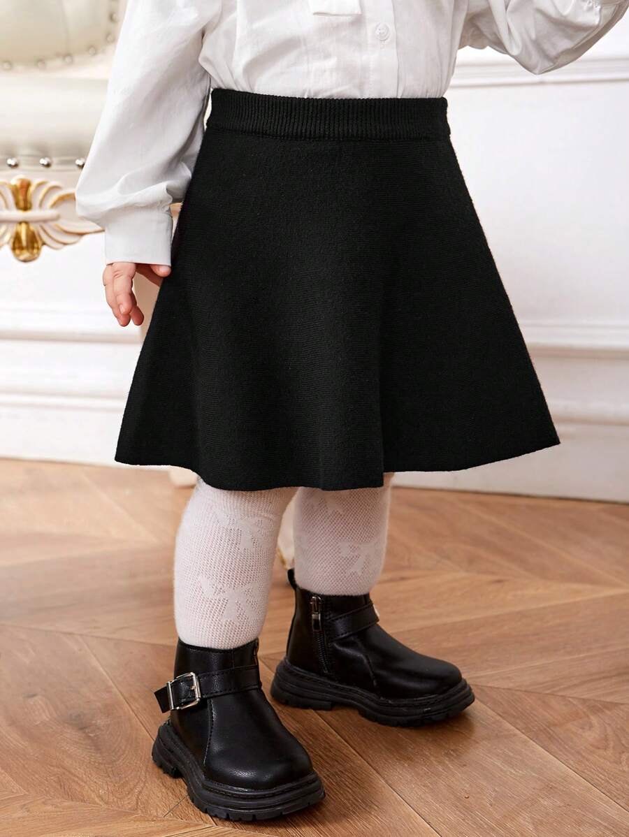 SHEIN Đứa bé gái Chất rắn Pháo sáng Váy len nửa mảnh - màu đen - Xem 1