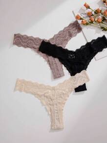 SHEIN 3 条装 花朵蕾丝丁字裤 性感内衣 - 彩色 - 查看 2