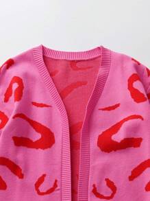 SHEIN Tween Girl 1pc Graphic Pattern Duster Cardigan - Hot Pink - View 3