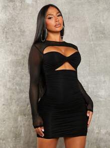 SHEIN SXY Vestido ajustado con abertura fruncido - Negro - Ver 3