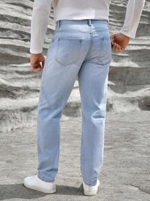 Manfinity LEGND Loose Men's Ripped Straight Leg Jeans - Light Wash - View 2