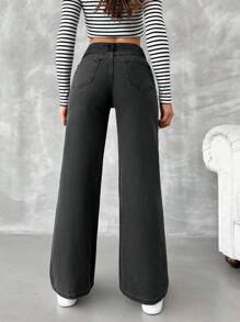RueChic Solid Wide Leg Jeans