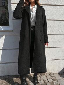 西裝領雙口袋開門襟外套 - 黑色 - 查看 7