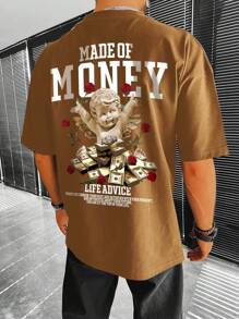Manfinity LEGND Nam Slogan & Đồ họa Thiên thần Áo thun - màu nâu - Xem 1