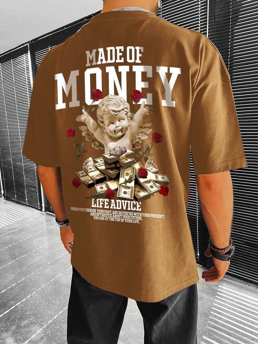 Manfinity LEGND Nam Slogan & Đồ họa Thiên thần Áo thun - màu nâu - Xem 1