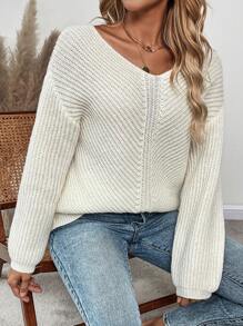 SHEIN LUNE Solid Drop Shoulder Sweater
