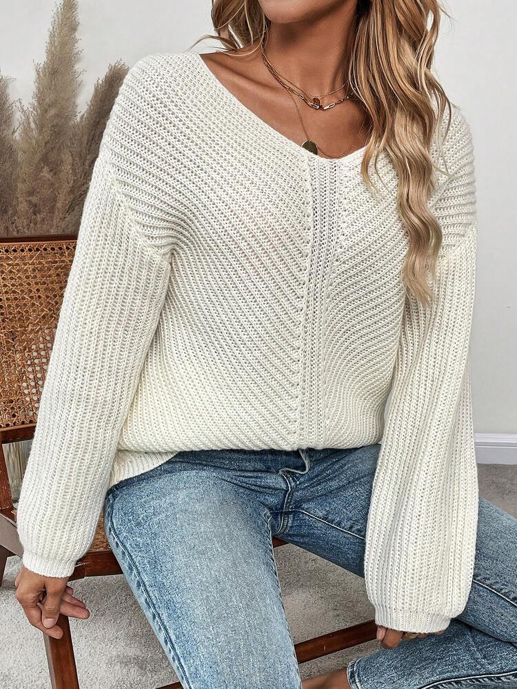 Solid Drop Shoulder Knit Pullover Fall Winter Sweater