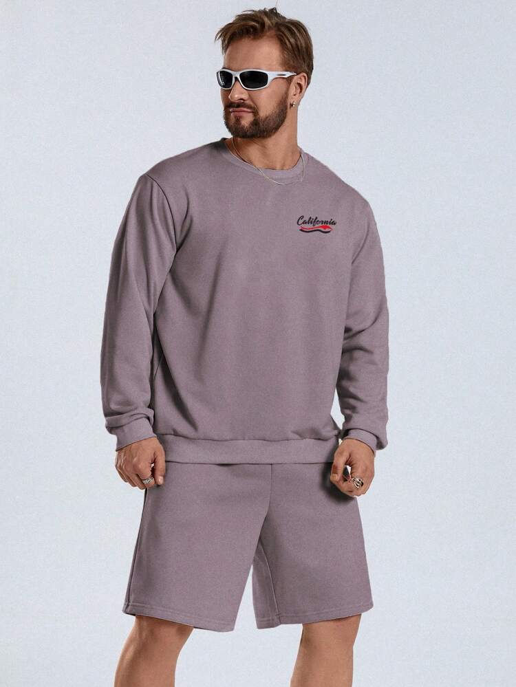 Men Plus Letter Graphic Sweatshirt & Shorts