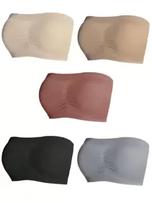 Plus Size Seamless Strapless Bralette With Slight Stretch And Ruched Detail - Multicolor - View 4