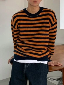 DAZY Men Striped Pattern Drop Shoulder Sweater Winter - Multicolor - View 5