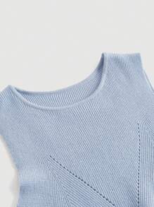 SHEIN MOD Plus Solid Crop Knit Top - Blue - View 4