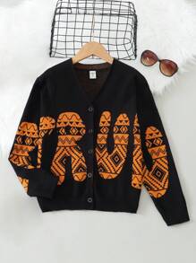 男大童幾何圖案前紐扣開襟衫 - 彩色 - 查看 1