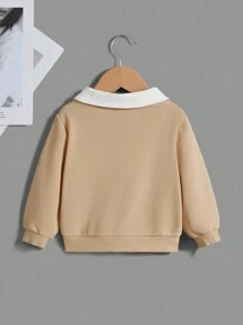 SHEIN Baby Boy Antler Print Contrast Collar Sweatshirt - Khaki - View 2